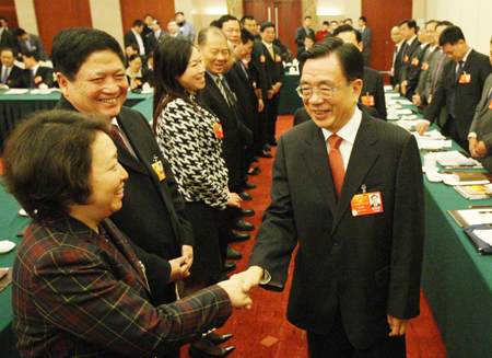 中共中央政治局常委、中央紀委書記賀國強看望人大福建代表團（組圖）