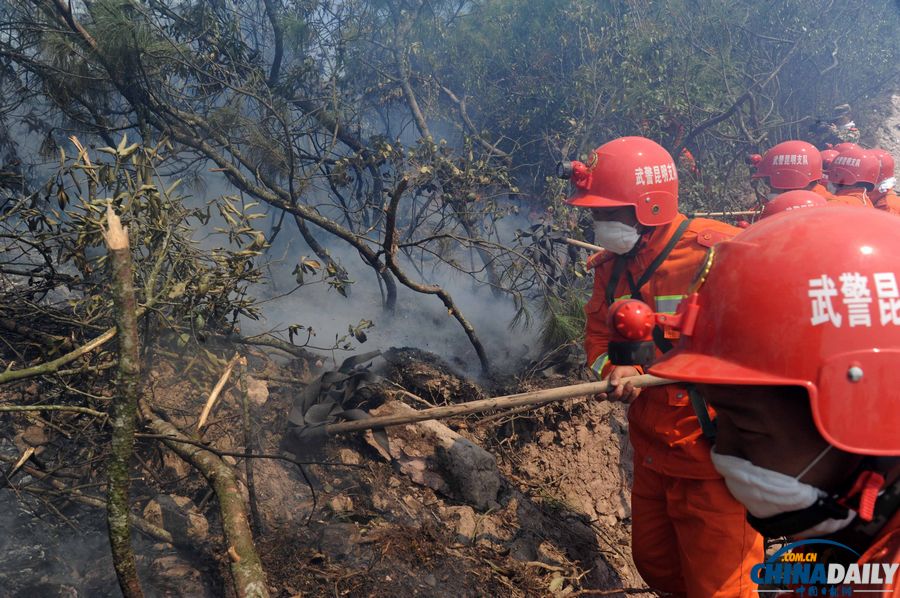 云南富民突發(fā)森林火災 200名武警撲滅明火
