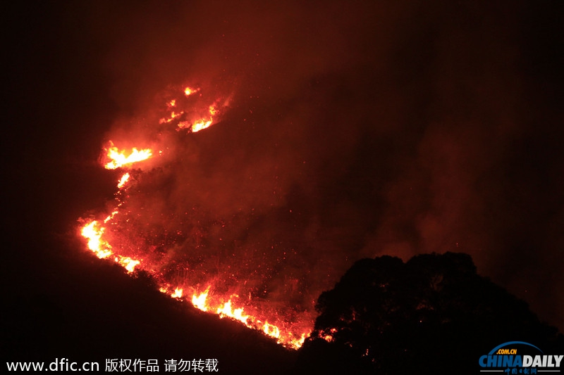 香港一山林突發大火 燒紅整座山濃煙隨風飄向深圳