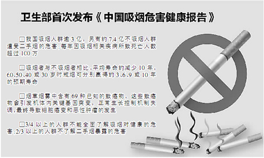 衛(wèi)生部發(fā)布吸煙危害健康報: 吸煙者平均壽命少10年