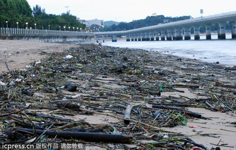 大批垃圾借臺風蘇力“入侵”廈門 海灘變“垃圾場”