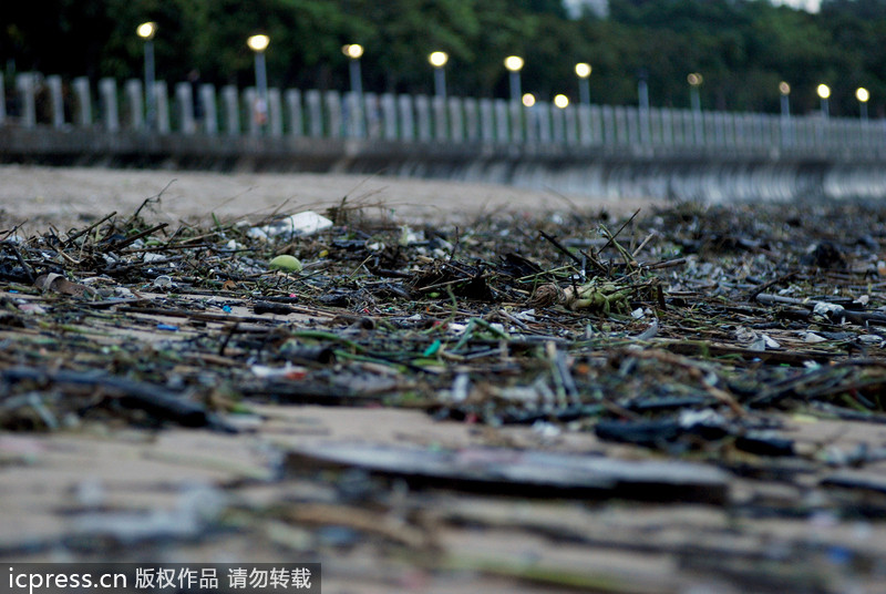 大批垃圾借臺風蘇力“入侵”廈門 海灘變“垃圾場”