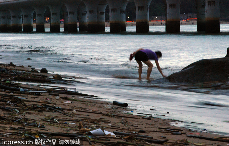 大批垃圾借臺風蘇力“入侵”廈門 海灘變“垃圾場”