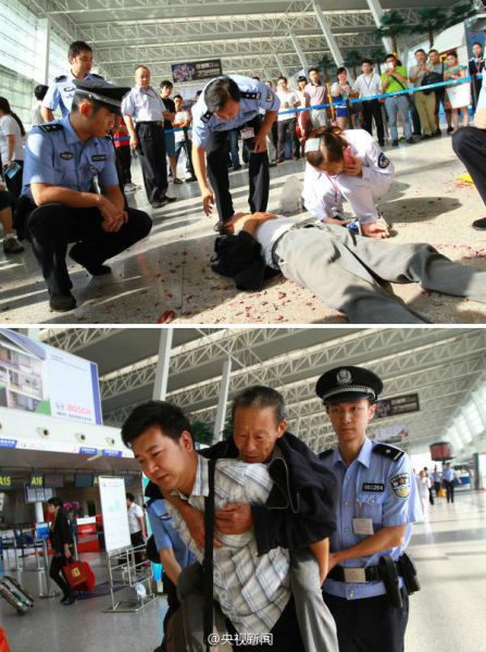 老翁在武漢機場航站樓放鞭炮被警方控制(圖)