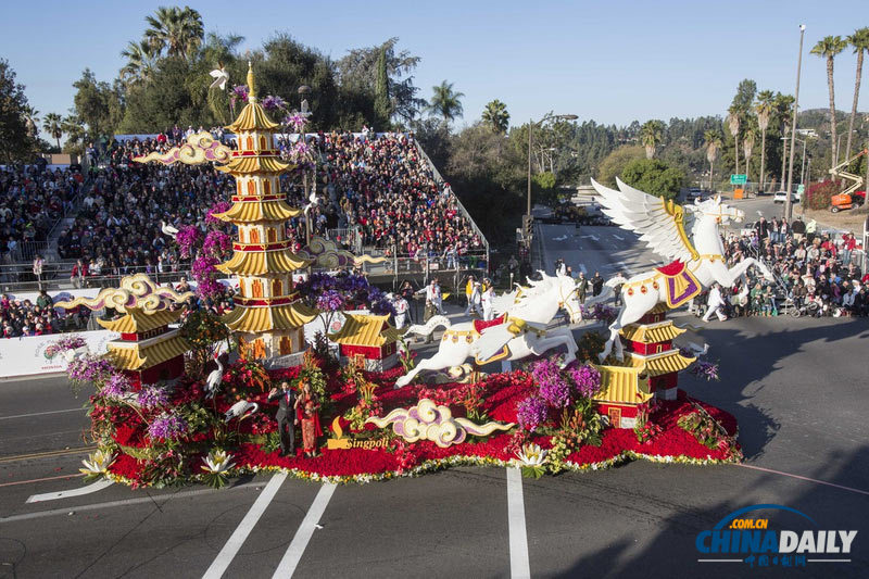 美國加州玫瑰花車游行迎馬年 中國元素花車獲獎(jiǎng)