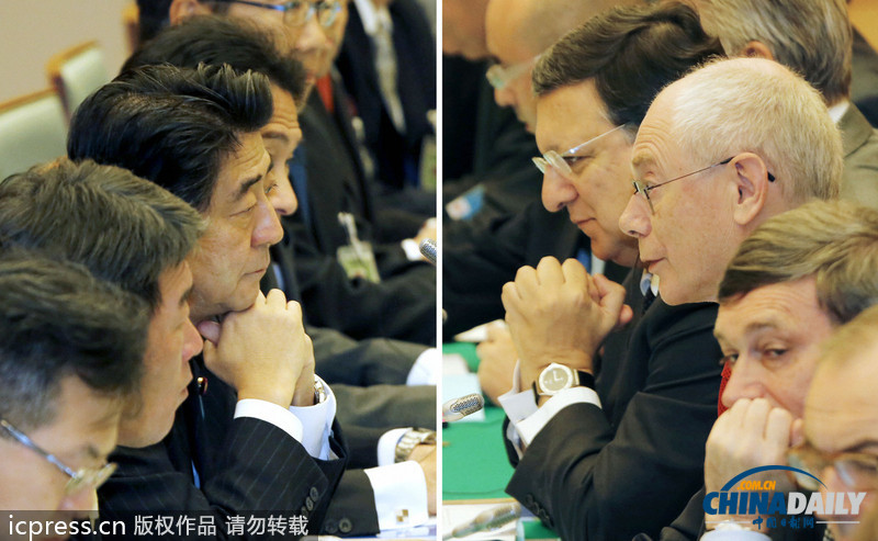安倍于首相官邸會見歐盟首腦 發(fā)布會上喜笑顏看