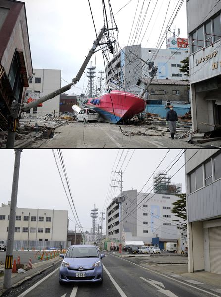 日本地震海嘯一年后恢復對比圖