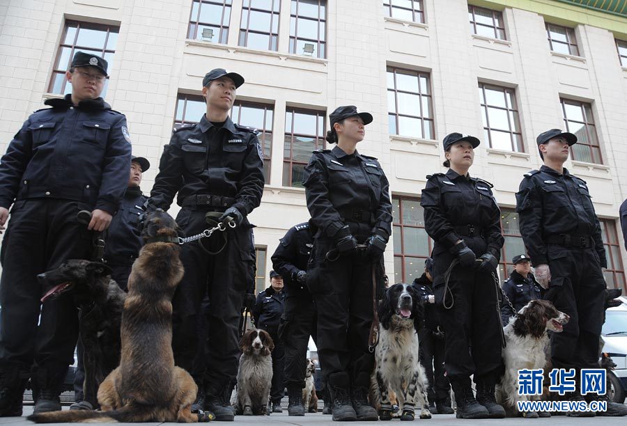 警犬“助陣”兩會安保工作：大會堂內細致檢查