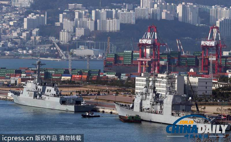 美巡洋艦駛入韓釜山基地 韓美英8日開始海上聯(lián)合訓練