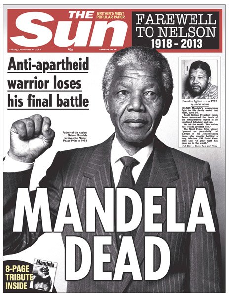 封面盤點(diǎn):曼德拉逝世撼動(dòng)國(guó)際媒體