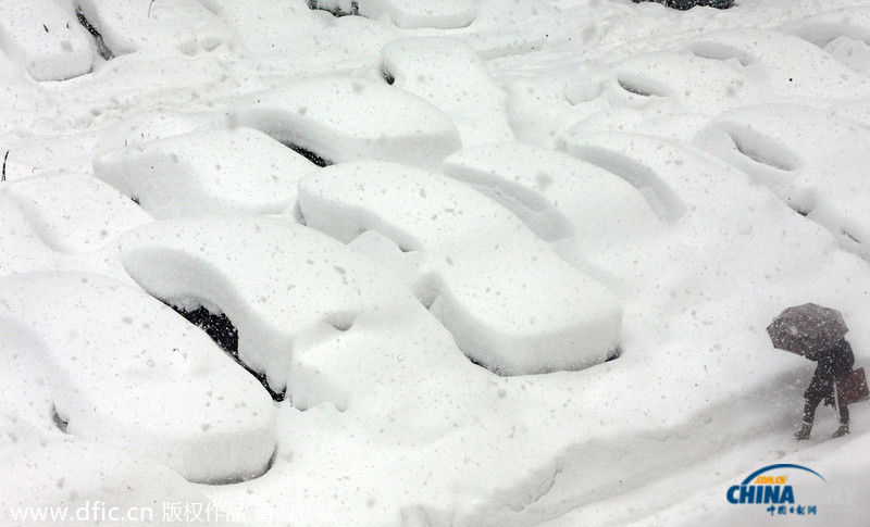 韓國暴雪持續(xù)5日 汽車被埋紅綠燈遭積雪覆蓋