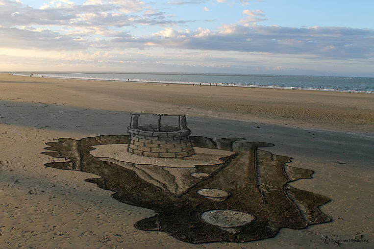 沙灘上的3D藝術沙畫