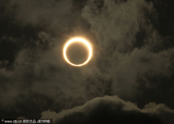 An annular solar eclipse is captured in Fuzhou, capital of East China’s Fujian province, May 21, 2012. China to see 14 solar eclipses this century