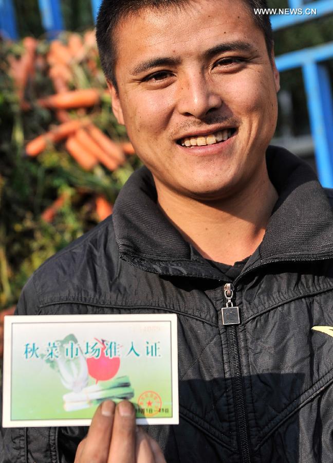 People in N China busy with stocking vegetables before winter season