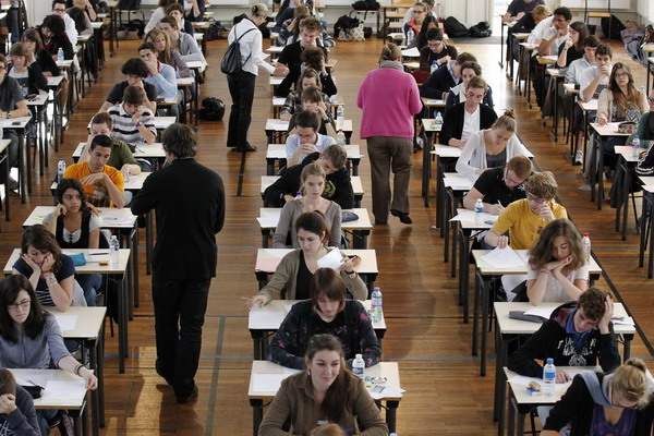 French students sit in for baccalaureate exam