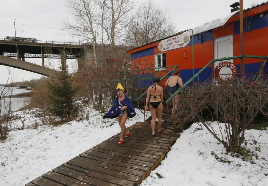 Winter swimming in Siberia